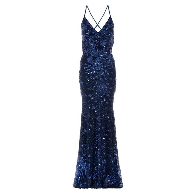 Navy sequin cross discount back fishtail maxi dress