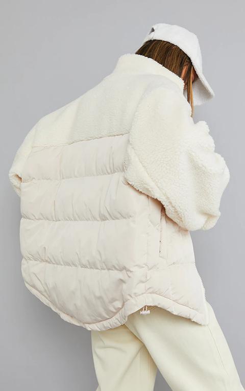 Cream Borg Contrast Diamond Quilted Puffer