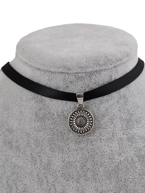 Girocollo Choker A Girasole In Pelle Sintetica Black