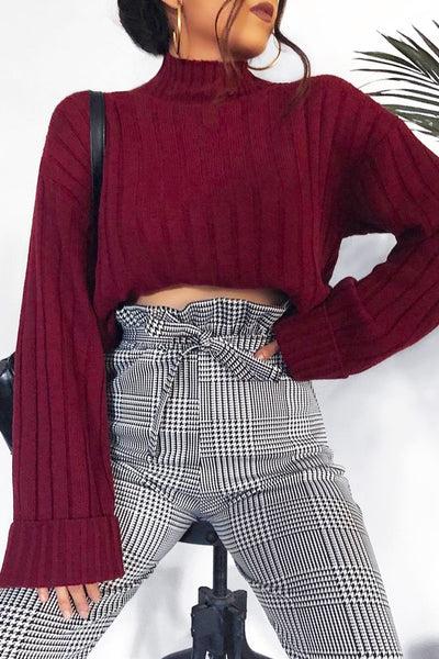 Wine Knit High Neck Jumper - Jaelynn