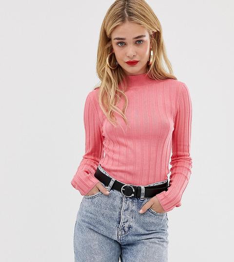 Stradivarius Ribbed Jumper In Neon Pink