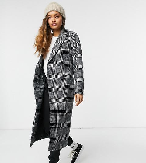 Abrigo Largo Gris Formal A Cuadros De New Look Petite