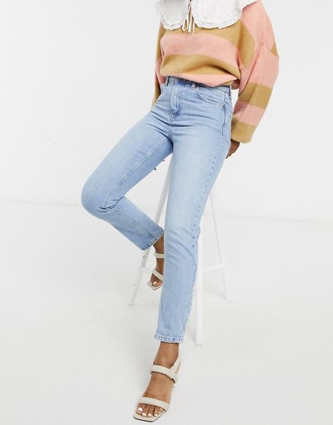 Topshop Mom Jeans In Bleach Wash-blue
