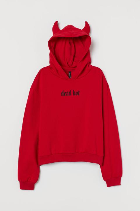 H & M - Sudadera Corta Con Capucha - Rojo