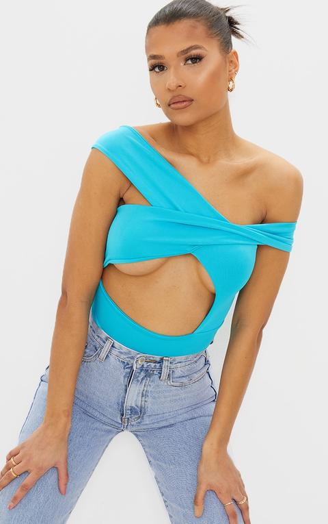 Aqua Slinky Twist Front Cut Out Underbust Bodysuit