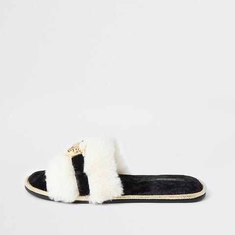 Cream Faux Fur Mule Slippers from River 