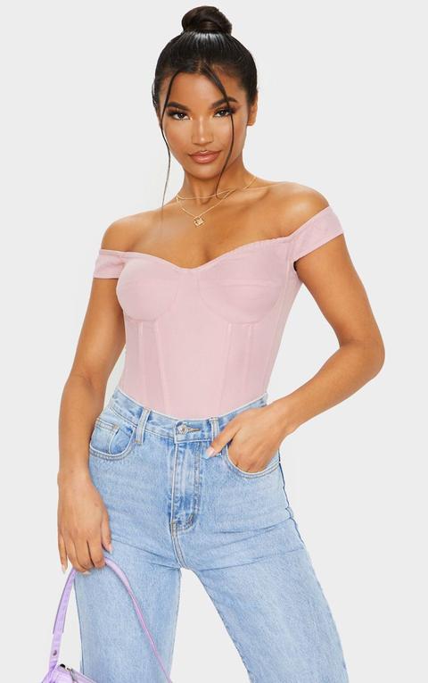 Dusty Rose Woven Frill Shoulder Corset Top