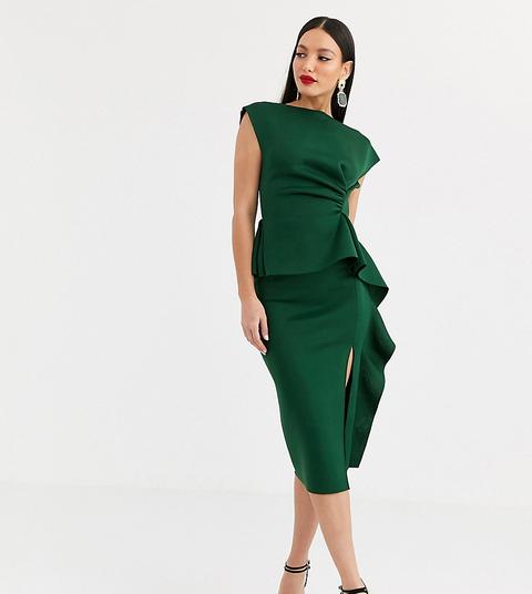 Vestido Midi De Tubo Con Detalle De Pinza Y Sobrefalda De Asos Design Tall-verde