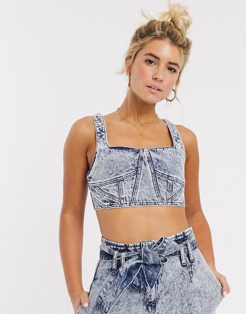 Bralette De Denim Con Detalle Contorneado Y Acabado Lavado Ácido De Asos Design-azul