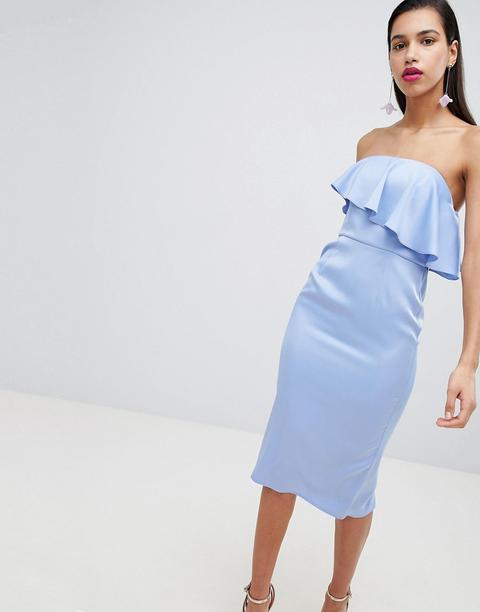 Vestido Midi De Tubo Con Parte Superior Corta Con Volante Y Diseño Palabra De Honor Suave De Asos