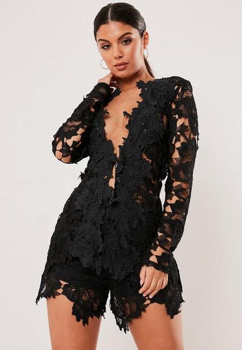 Black Crochet Lace Co Ord Shorts, Black