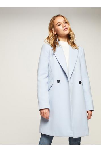 Womens Blue Double Breasted Coat, Pale Blue