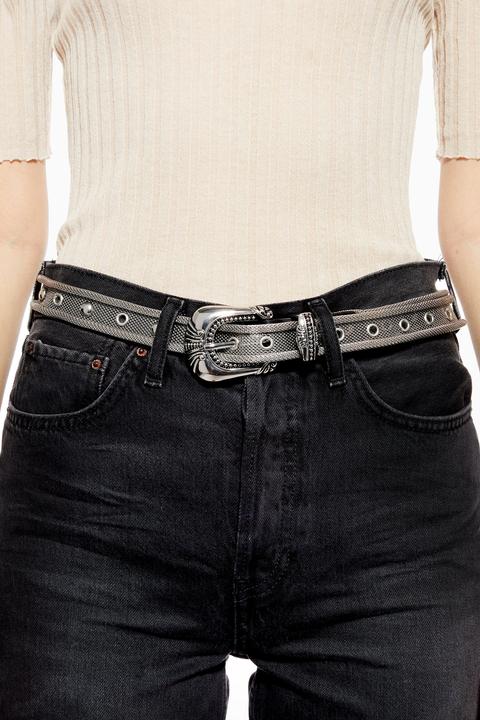 Womens Mesh Western Belt - Silver, Silver from Topshop on 21 Buttons