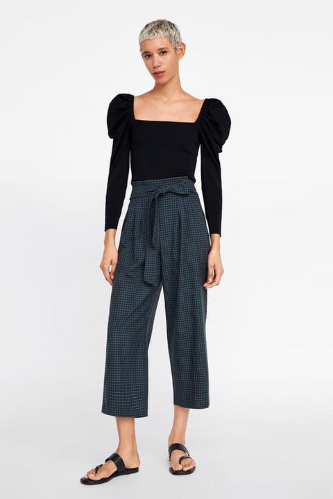 Plaid Culottes With Belt from Zara on 21 Buttons