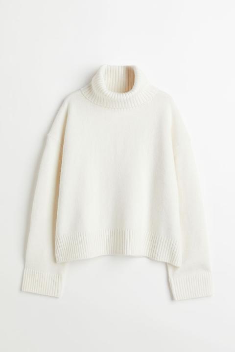 Oversized Polo-neck Jumper - White