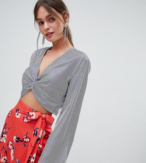 Prettylittlething Striped Flute Sleeve Crop Top