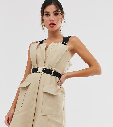 Asos Design - Vestitino Stile Trench Con Cinturino E Fibbia A Contrasto - Beige