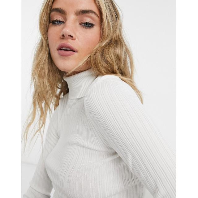 cream ribbed roll neck jumper