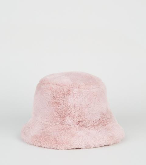 Pink Faux Fur Bucket Hat New Look