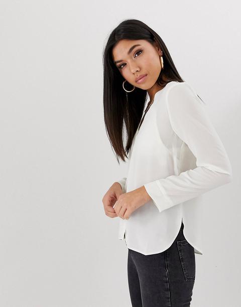 Asos Design - Blusa A Maniche Lunghe Con Scollo A V - Bianco