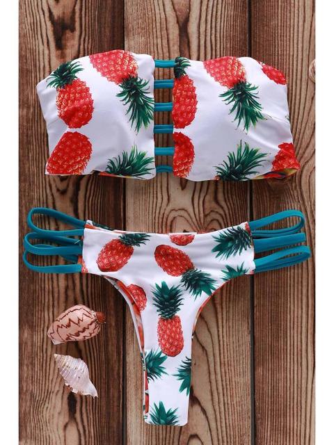 Pineapple Print Lace Up Bikini Set