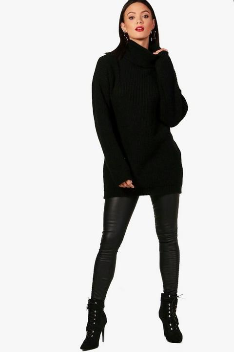 Womens Tall Roll Neck Jumper - Black - 6, Black