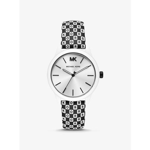 Reloj Runway Con Revestimiento En Tono Blanco Estampado A Cuadros Y Logotipo