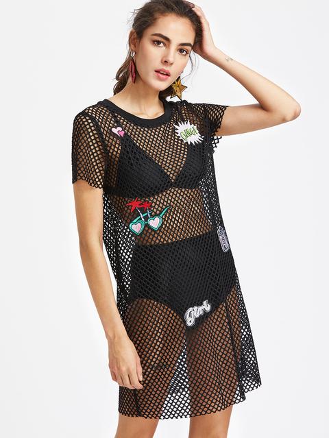 Vestido Con Detalle De Parche En Rejilla