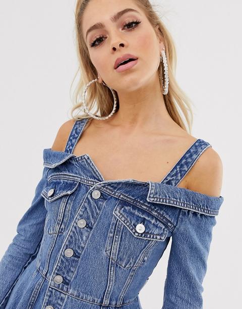 Miss Sixty - Vestito Di Jeans Svasato Con Spalle Scoperte E Bottoni - Blu  from ASOS on 21 Buttons