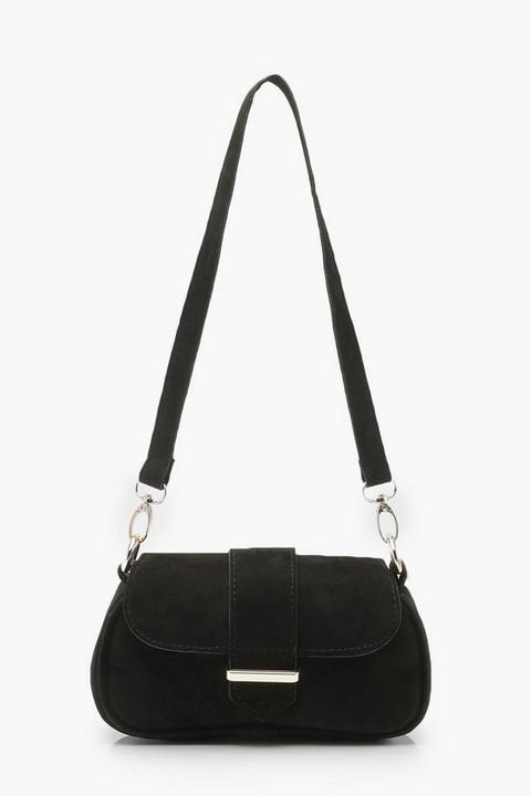 Womens Baguette Suedette Bag - Black - One Size, Black