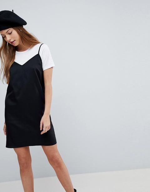 Asos Design - Vestitino A Sottoveste Con Spalline Sottili - Nero