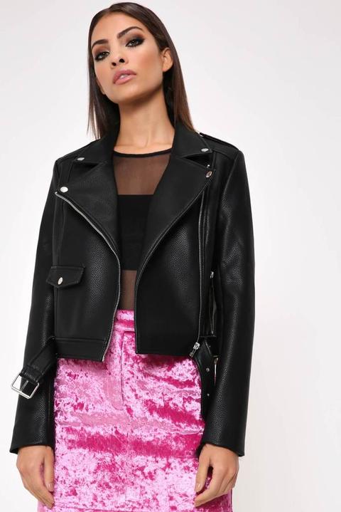Black Pu Double Breasted Biker Jacket