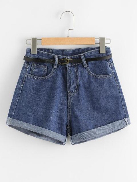 Shorts In Denim Arrotolati Con Cintura