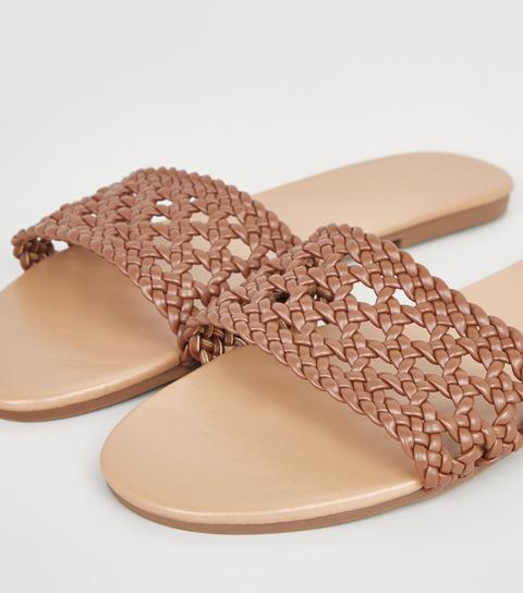 Tan Woven Strap Sliders New Look from 