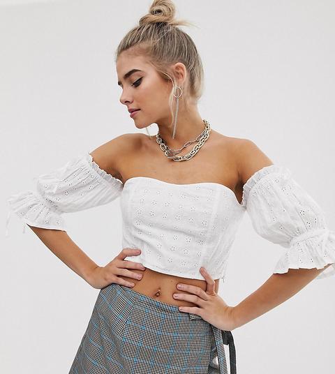 Collusion - Top In Pizzo Con Spalle Scoperte E Laccetti Sul Retro - Bianco