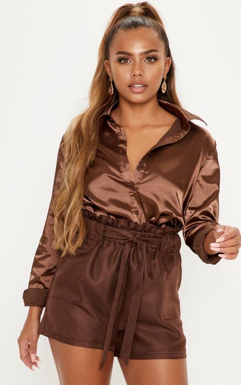 Chocolate Tailored Ruched Tie Waist Short