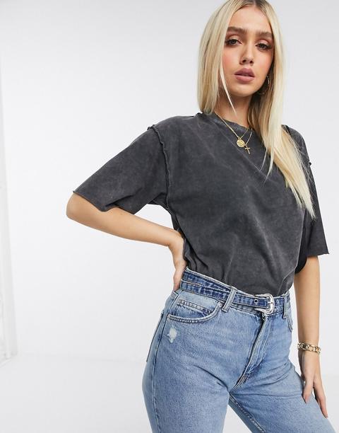 Camiseta Extragrande En Antracita Desgastado Con Costuras Expuestas De Asos Design-gris