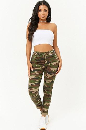 Forever 21 Camo Print Skinny Pants Olive/green