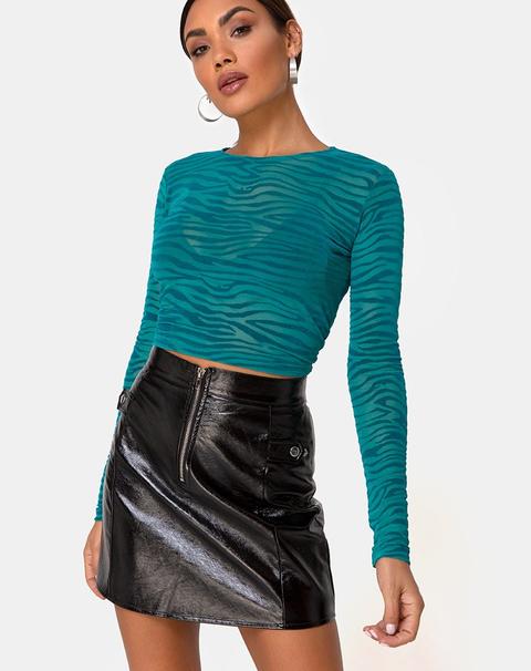 Bonnie Crop Top In Zebra Flock Forest Green