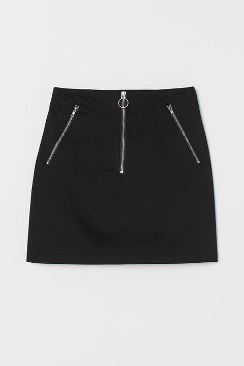 H & M - Minigonna In Misto Cotone - Nero