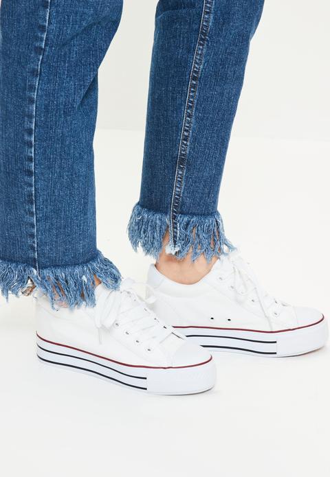 White Flatform Lace Up Trainers