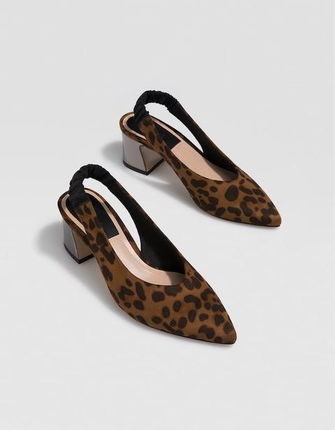 Decolleté Slingback Tacco Medio Stampa Animalier Leopardo