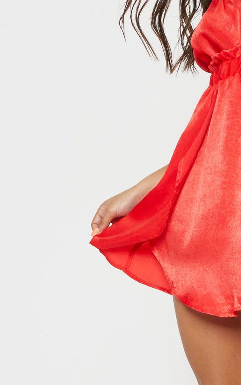 red satin shift dress