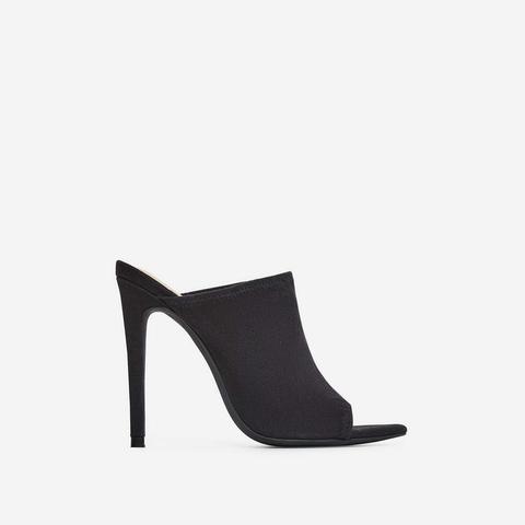 Jade Peep Toe Mule In Black Canvas, Black