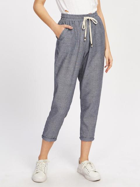Pantalones De Rayas Con Bolsillo En La Parte Lateral