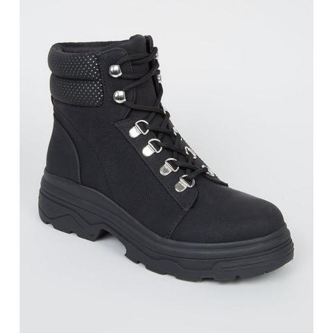 Girls Black Leather-look Lace Up Boots