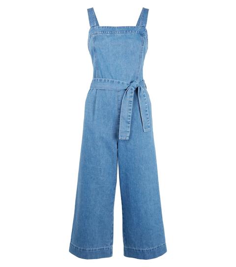 tie waist denim jumpsuit