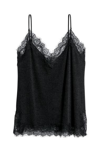 H & M - Top Con Pizzo Spalline Sottili - Nero