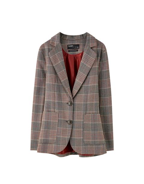 Blazer Cuadros Bolsillos Plastrón