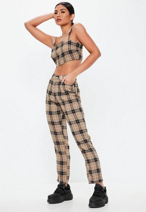 Camel Soft Check Skinny Tapered Trousers, Camel